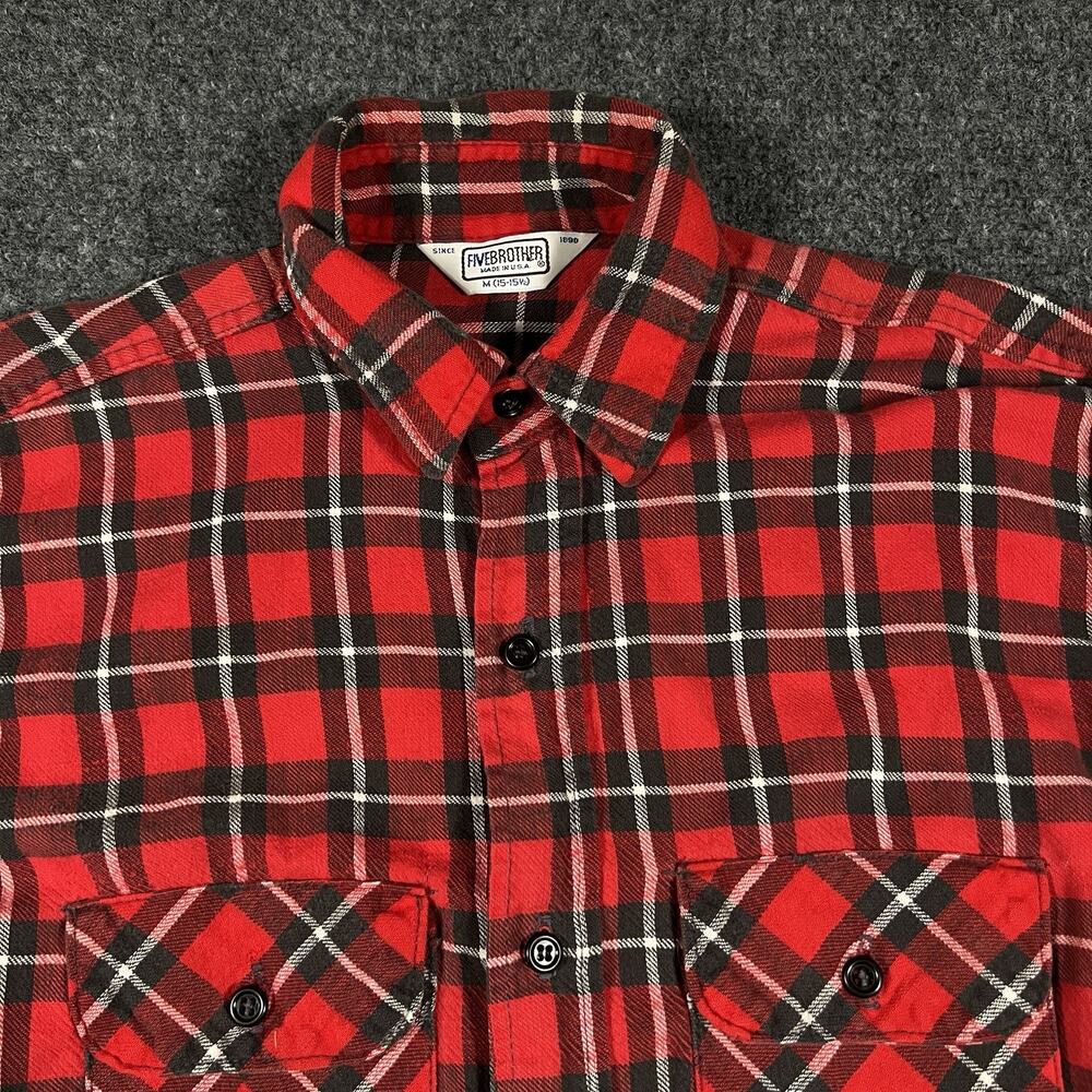Vintage Five Brother Tartan Plaid Flannel Shirt USA Made Mens Medium 80s 90s
